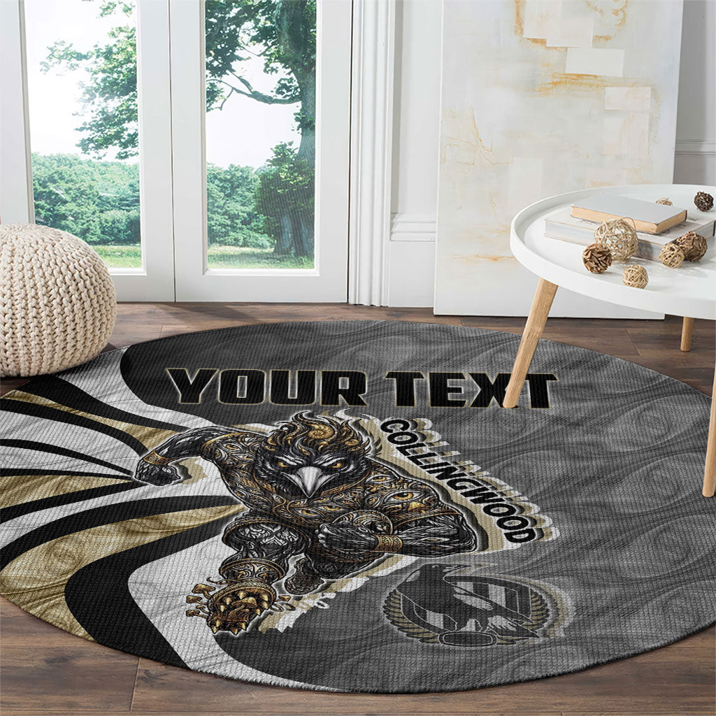 Personalised Collingwood Magpies Round Carpet Trippy Psychedelic Abstract Art Mascot Football Fans