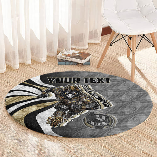Personalised Collingwood Magpies Round Carpet Trippy Psychedelic Abstract Art Mascot Football Fans