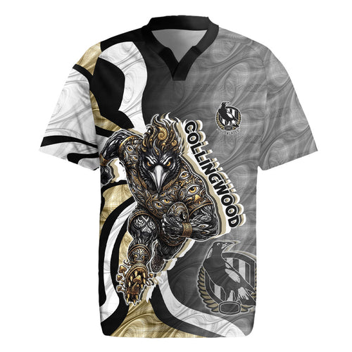 Personalised Collingwood Magpies Rugby Jersey Trippy Psychedelic Abstract Art Mascot Football Fans