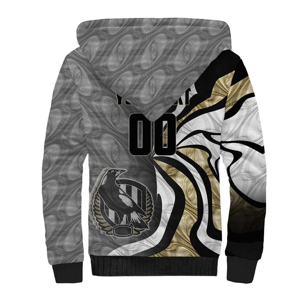 Personalised Collingwood Magpies Sherpa Hoodie Trippy Psychedelic Abstract Art Mascot Football Fans