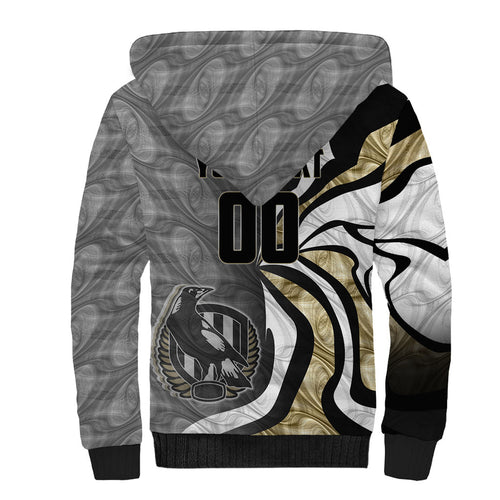 Personalised Collingwood Magpies Sherpa Hoodie Trippy Psychedelic Abstract Art Mascot Football Fans