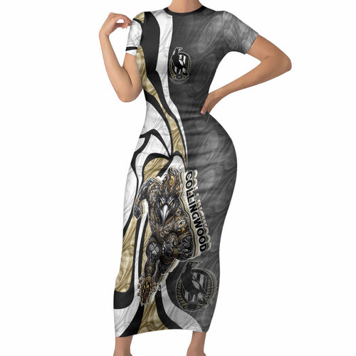 Personalised Collingwood Magpies Short Sleeve Bodycon Dress Trippy Psychedelic Abstract Art Mascot Football Fans