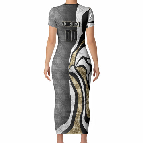 Personalised Collingwood Magpies Short Sleeve Bodycon Dress Trippy Psychedelic Abstract Art Mascot Football Fans