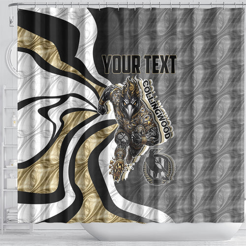 Personalised Collingwood Magpies Shower Curtain Trippy Psychedelic Abstract Art Mascot Football Fans