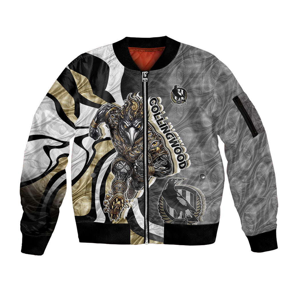 Personalised Collingwood Magpies Sleeve Zip Bomber Jacket Trippy Psychedelic Abstract Art Mascot Football Fans