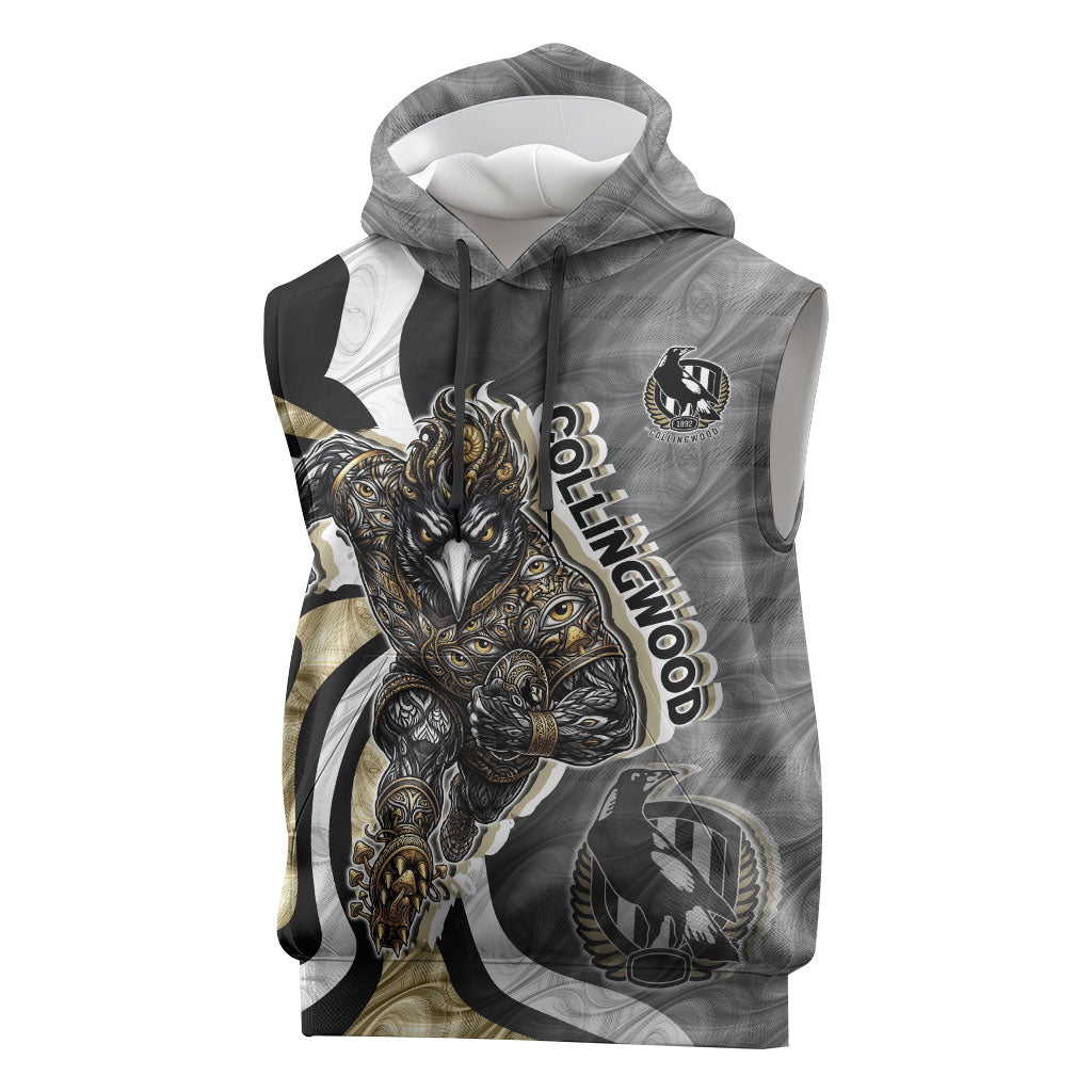 Personalised Collingwood Magpies Sleeveless Hoodie Trippy Psychedelic Abstract Art Mascot Football Fans