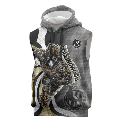 Personalised Collingwood Magpies Sleeveless Hoodie Trippy Psychedelic Abstract Art Mascot Football Fans