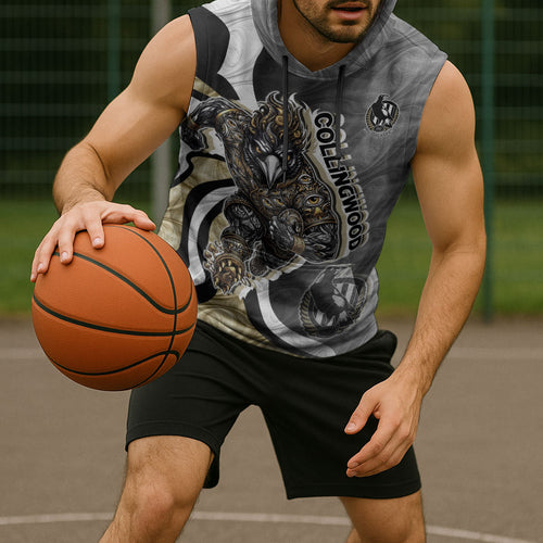 Personalised Collingwood Magpies Sleeveless Hoodie Trippy Psychedelic Abstract Art Mascot Football Fans