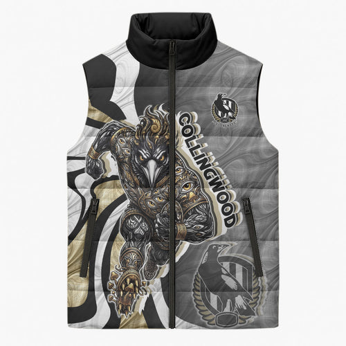Personalised Collingwood Magpies Sleeveless Puffer Jacket Trippy Psychedelic Abstract Art Mascot Football Fans
