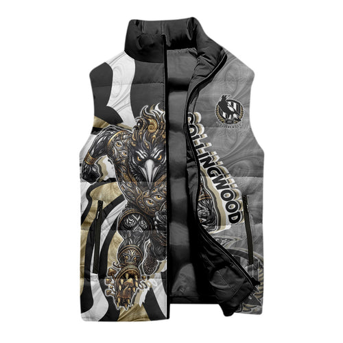 Personalised Collingwood Magpies Sleeveless Puffer Jacket Trippy Psychedelic Abstract Art Mascot Football Fans