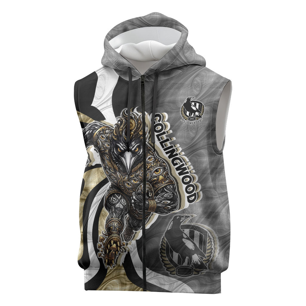 Personalised Collingwood Magpies Sleeveless Zip Hoodie Trippy Psychedelic Abstract Art Mascot Football Fans