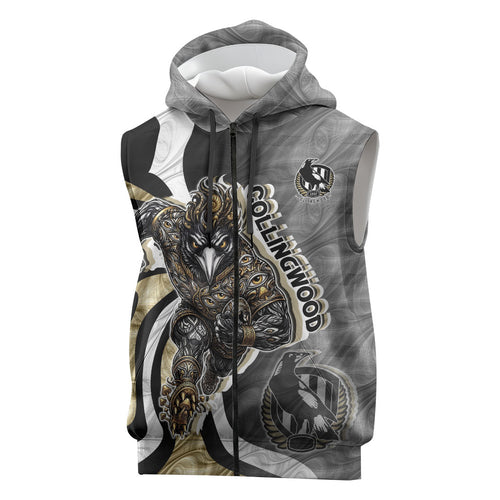 Personalised Collingwood Magpies Sleeveless Zip Hoodie Trippy Psychedelic Abstract Art Mascot Football Fans