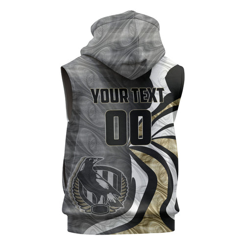 Personalised Collingwood Magpies Sleeveless Zip Hoodie Trippy Psychedelic Abstract Art Mascot Football Fans