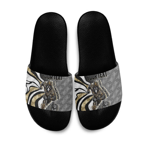 Personalised Collingwood Magpies Slide Sandals Trippy Psychedelic Abstract Art Mascot Football Fans