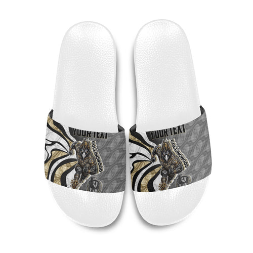 Personalised Collingwood Magpies Slide Sandals Trippy Psychedelic Abstract Art Mascot Football Fans