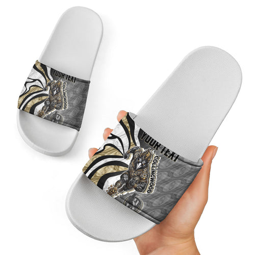 Personalised Collingwood Magpies Slide Sandals Trippy Psychedelic Abstract Art Mascot Football Fans