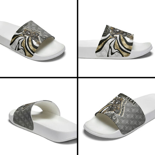Personalised Collingwood Magpies Slide Sandals Trippy Psychedelic Abstract Art Mascot Football Fans