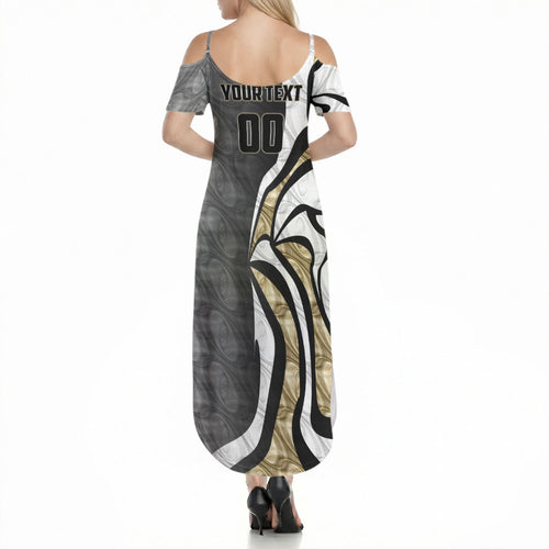 Personalised Collingwood Magpies Summer Maxi Dress Trippy Psychedelic Abstract Art Mascot Football Fans