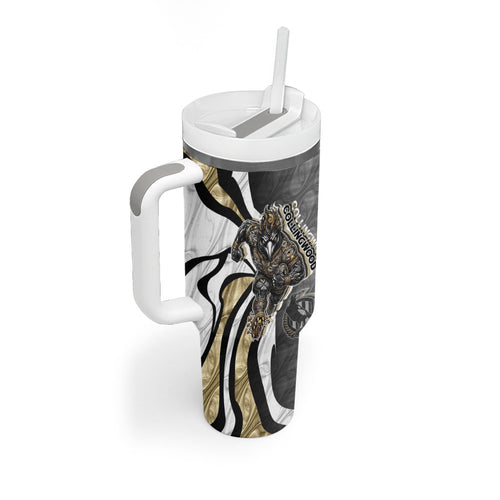 Personalised Collingwood Magpies Tumbler With Handle Trippy Psychedelic Abstract Art Mascot Football Fans