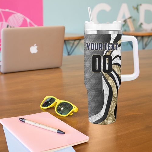 Personalised Collingwood Magpies Tumbler With Handle Trippy Psychedelic Abstract Art Mascot Football Fans