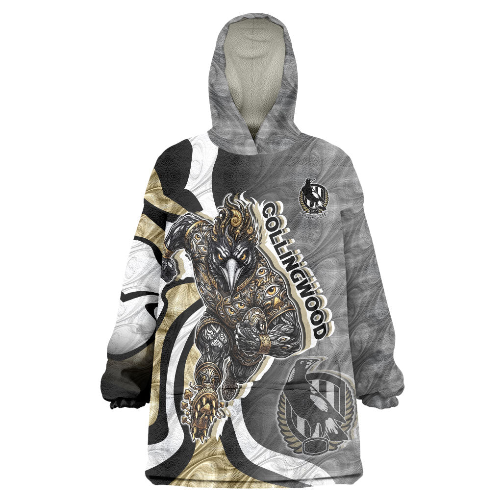 Personalised Collingwood Magpies Wearable Blanket Hoodie Trippy Psychedelic Abstract Art Mascot Football Fans