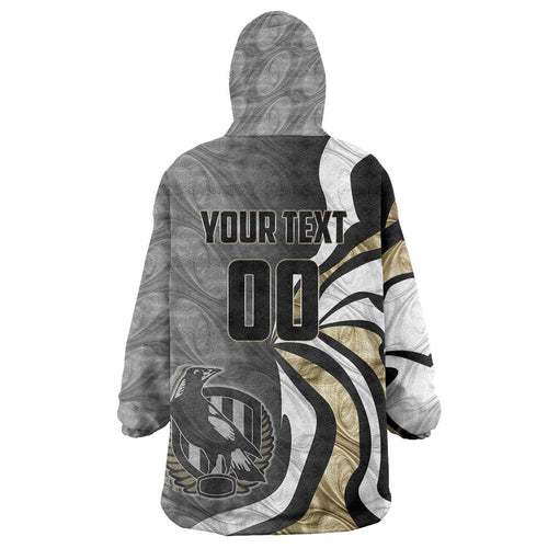 Personalised Collingwood Magpies Wearable Blanket Hoodie Trippy Psychedelic Abstract Art Mascot Football Fans