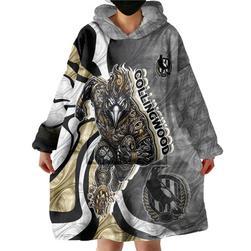 Personalised Collingwood Magpies Wearable Blanket Hoodie Trippy Psychedelic Abstract Art Mascot Football Fans