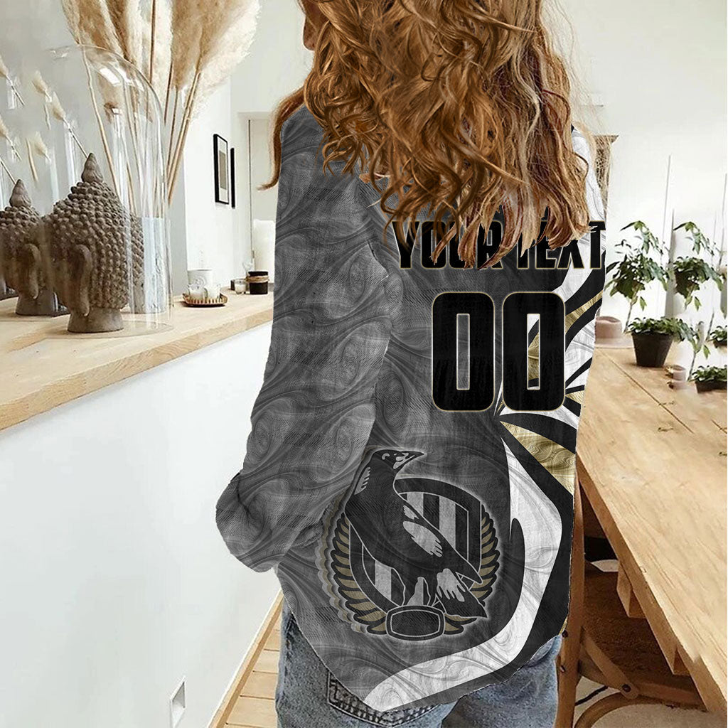 Personalised Collingwood Magpies Women Casual Shirt Trippy Psychedelic Abstract Art Mascot Football Fans