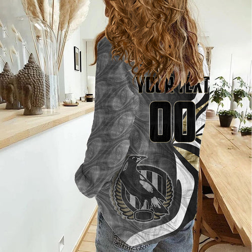 Personalised Collingwood Magpies Women Casual Shirt Trippy Psychedelic Abstract Art Mascot Football Fans