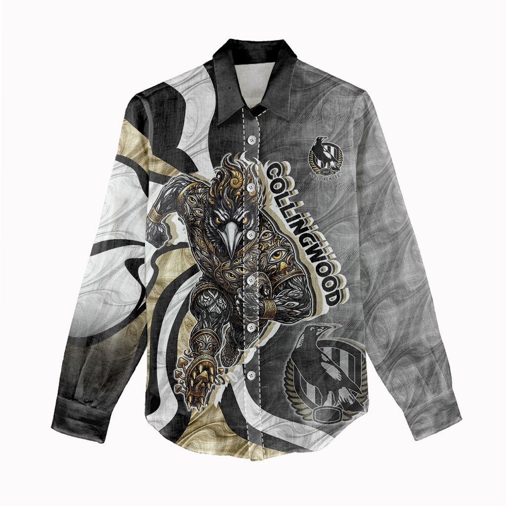 Personalised Collingwood Magpies Women Casual Shirt Trippy Psychedelic Abstract Art Mascot Football Fans