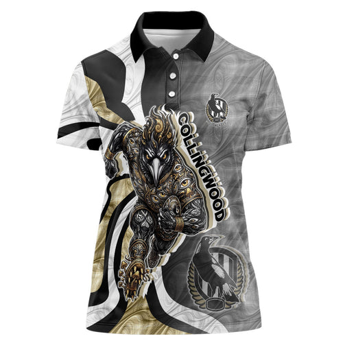 Personalised Collingwood Magpies Women Polo Shirt Trippy Psychedelic Abstract Art Mascot Football Fans