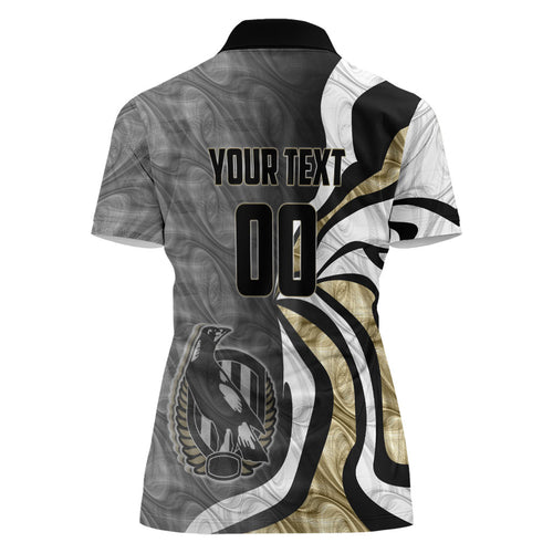 Personalised Collingwood Magpies Women Polo Shirt Trippy Psychedelic Abstract Art Mascot Football Fans