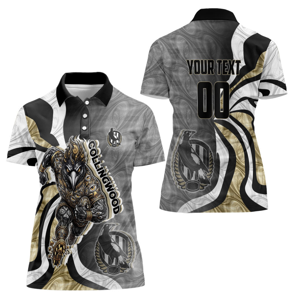 Personalised Collingwood Magpies Women Polo Shirt Trippy Psychedelic Abstract Art Mascot Football Fans