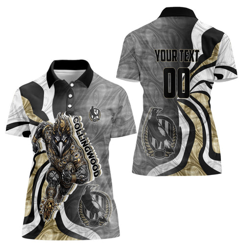Personalised Collingwood Magpies Women Polo Shirt Trippy Psychedelic Abstract Art Mascot Football Fans