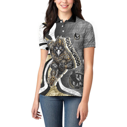 Personalised Collingwood Magpies Women Polo Shirt Trippy Psychedelic Abstract Art Mascot Football Fans