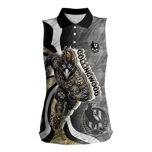 Personalised Collingwood Magpies Women Sleeveless Polo Shirt Trippy Psychedelic Abstract Art Mascot Football Fans