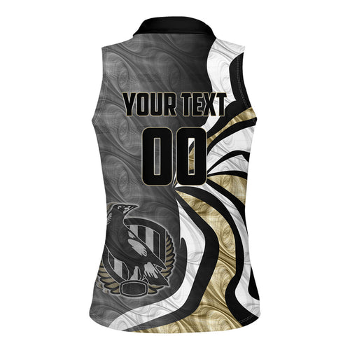 Personalised Collingwood Magpies Women Sleeveless Polo Shirt Trippy Psychedelic Abstract Art Mascot Football Fans