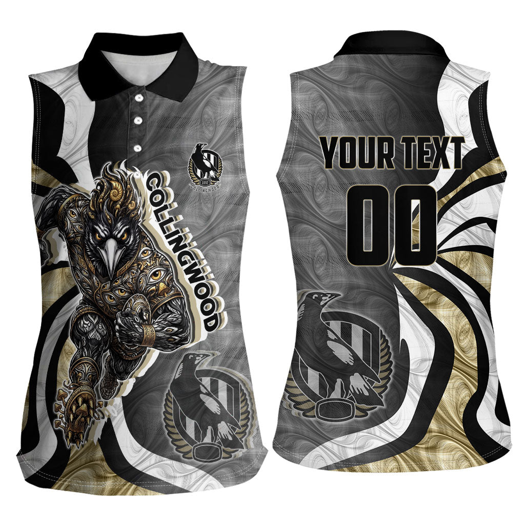 Personalised Collingwood Magpies Women Sleeveless Polo Shirt Trippy Psychedelic Abstract Art Mascot Football Fans