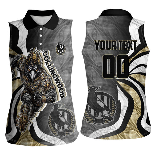 Personalised Collingwood Magpies Women Sleeveless Polo Shirt Trippy Psychedelic Abstract Art Mascot Football Fans