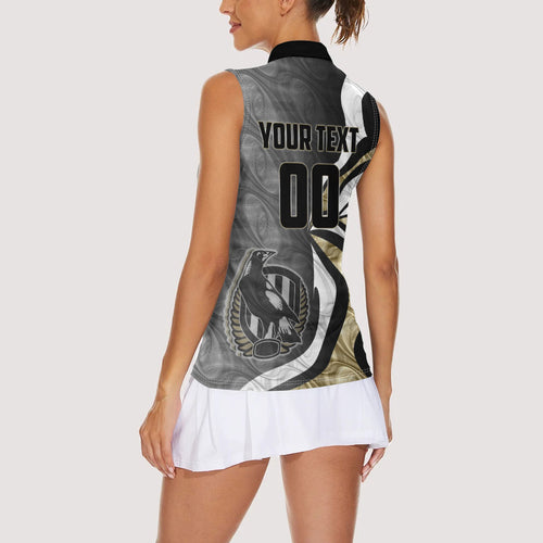 Personalised Collingwood Magpies Women Sleeveless Polo Shirt Trippy Psychedelic Abstract Art Mascot Football Fans