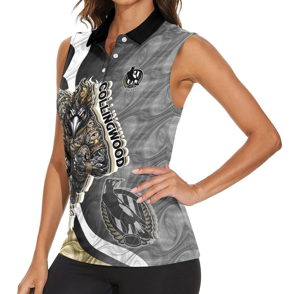 Personalised Collingwood Magpies Women Sleeveless Polo Shirt Trippy Psychedelic Abstract Art Mascot Football Fans