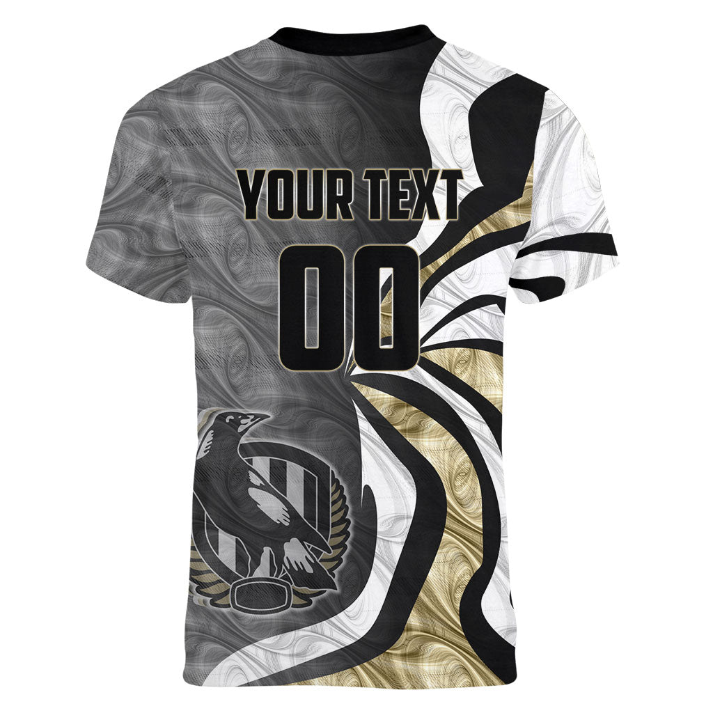 Personalised Collingwood Magpies Women V-Neck T-Shirt Trippy Psychedelic Abstract Art Mascot Football Fans