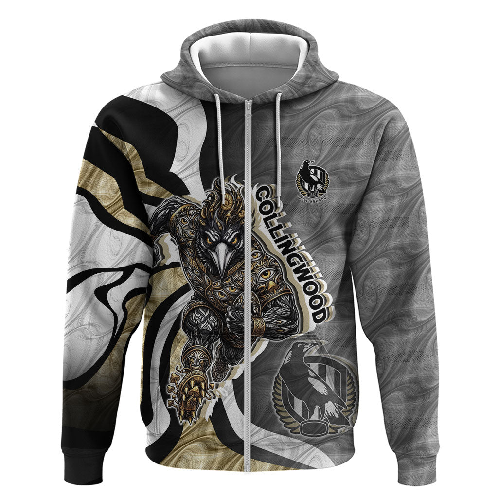 Personalised Collingwood Magpies Zip Hoodie Trippy Psychedelic Abstract Art Mascot Football Fans