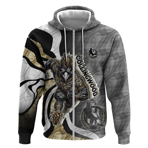 Personalised Collingwood Magpies Zip Hoodie Trippy Psychedelic Abstract Art Mascot Football Fans