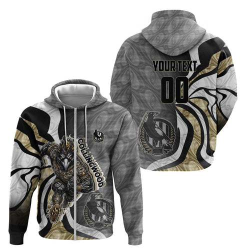 Personalised Collingwood Magpies Zip Hoodie Trippy Psychedelic Abstract Art Mascot Football Fans