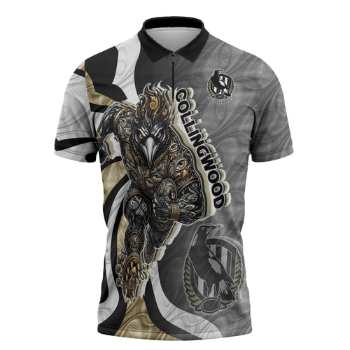 Personalised Collingwood Magpies Zipper Polo Shirt Trippy Psychedelic Abstract Art Mascot Football Fans