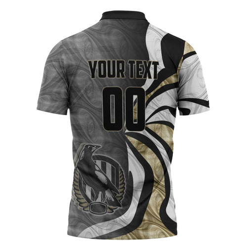 Personalised Collingwood Magpies Zipper Polo Shirt Trippy Psychedelic Abstract Art Mascot Football Fans