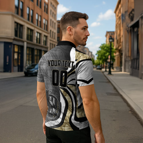 Personalised Collingwood Magpies Zipper Polo Shirt Trippy Psychedelic Abstract Art Mascot Football Fans