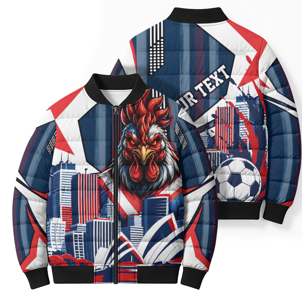 Personalised Sydney Roosters City Of Rugby Bomber Puffer Jacket Sydney City Skyline Illustration Dynamic Sport Fan