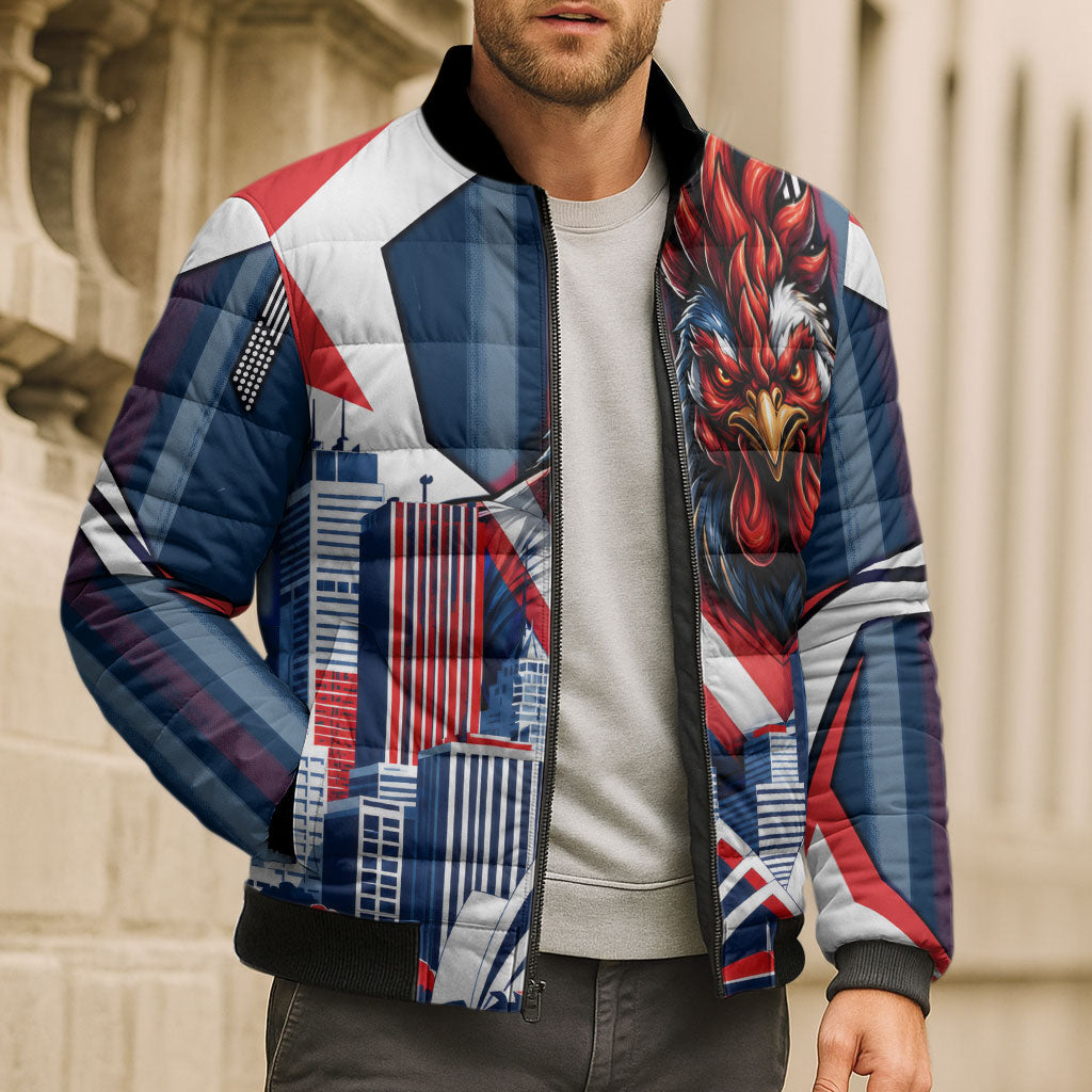 Personalised Sydney Roosters City Of Rugby Bomber Puffer Jacket Sydney City Skyline Illustration Dynamic Sport Fan